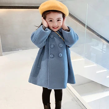 Manteau Laine Fille 2-7 Ans - Veste Longue Double Boutonnage Printemps Automne