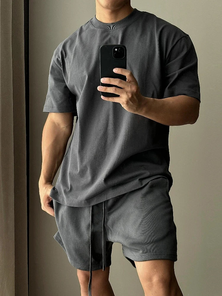 Ensemble Homme 2 Pièces Coton - T-Shirt Manches Courtes & Short Sport Streetwear Loose
