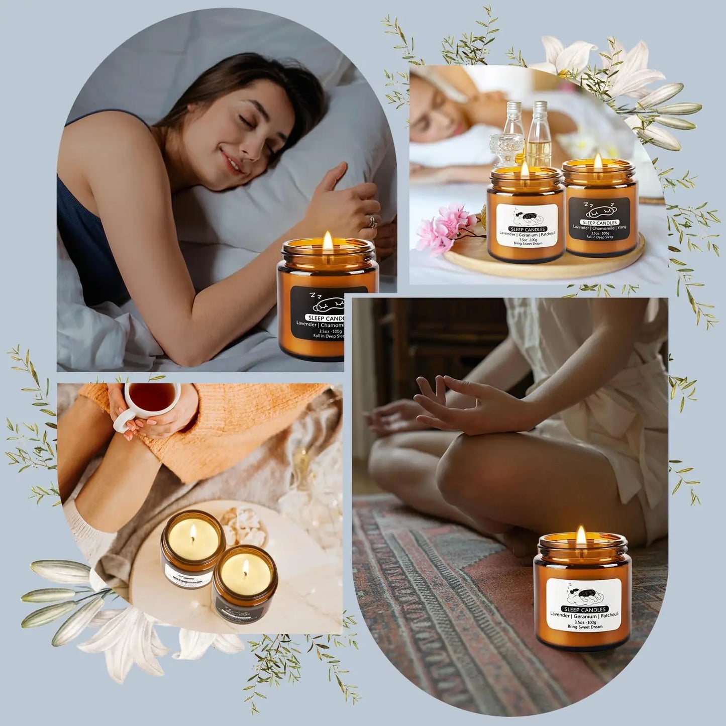 Bougies Parfumées Sommeil - Coffret Bougies Lavande & Camomille en Verre (Lot de 2)