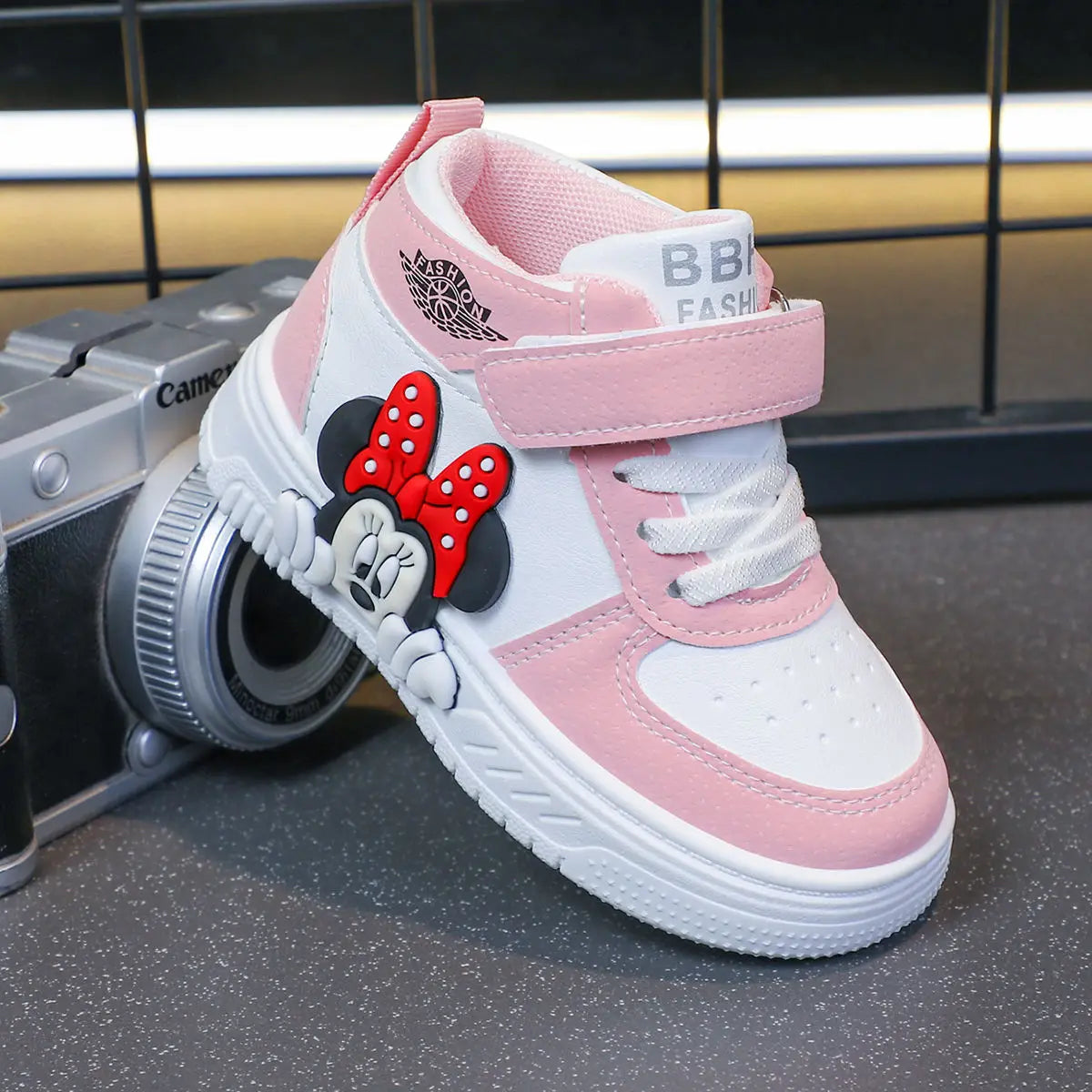 Bottines Disney Mickey Minnie Enfant - Boots Montantes Blanches en Cuir PU (Taille 20-31)