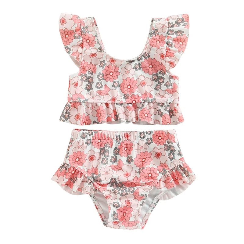 Maillot de Bain Bikini Bébé Fille Imprimé Floral - Ensemble 2 Pièces Halter Été