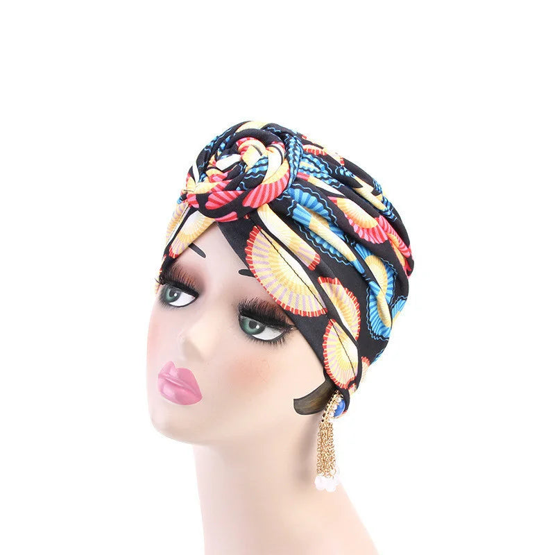 Turban Africain Plissé Motif Floral - Élégant & Confortable