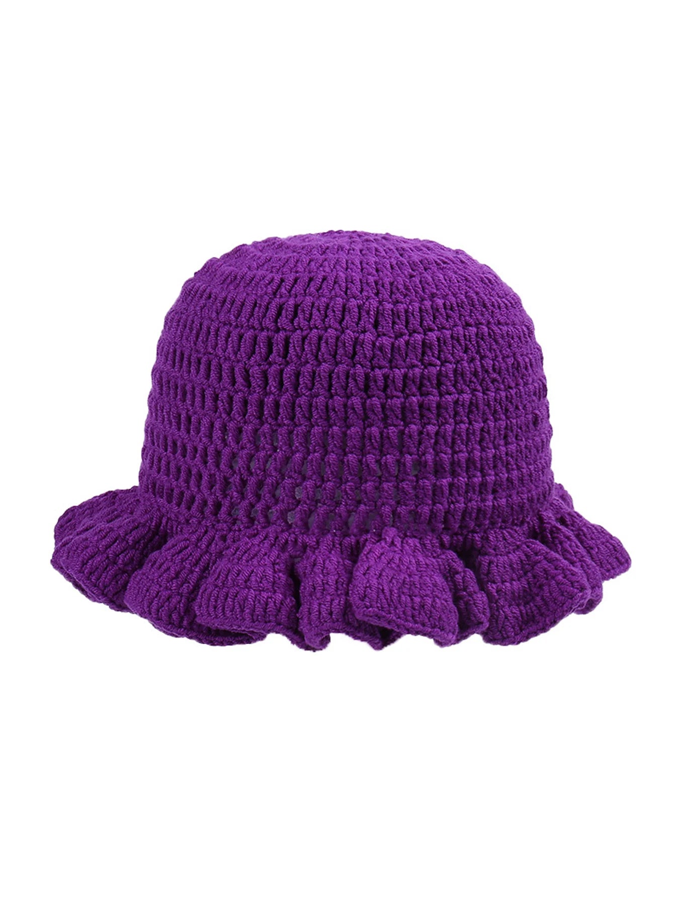 Chapeau Bob Tricoté Moelleux Femme - Bonnet Crochet Ajouré avec Volants Style Pêcheur pour Automne Hiver