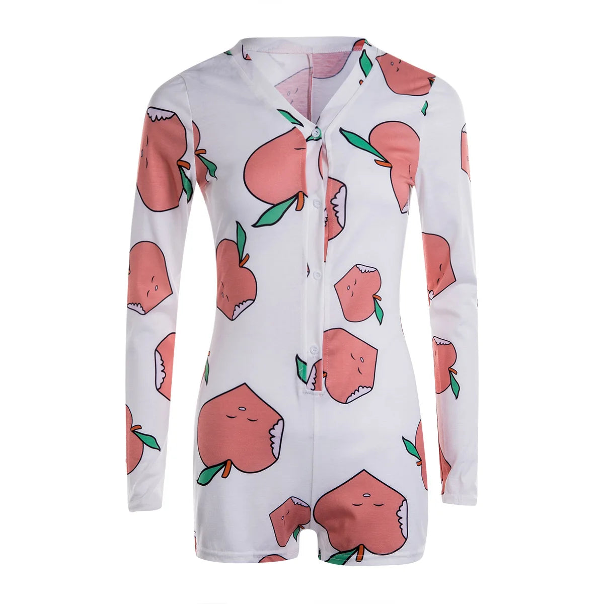 Combi-Short Casual Femme Manches Longues - Col V Boutons Bodycon Loungewear