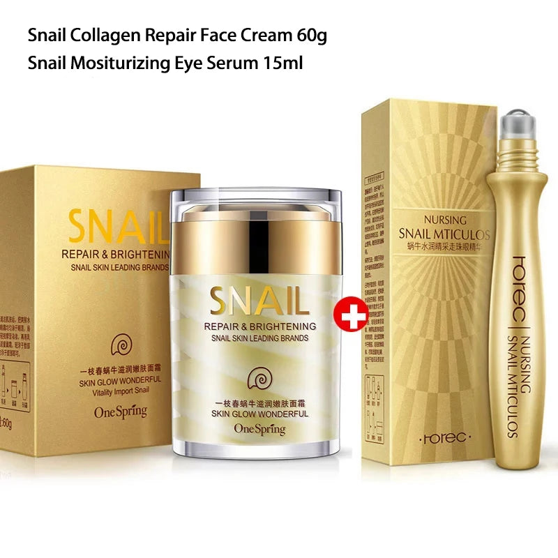 Crème Visage Bave Escargot Collagène - Anti-Âge Éclaircissant Cernes Poches Yeux Sérum Contour Hydratant