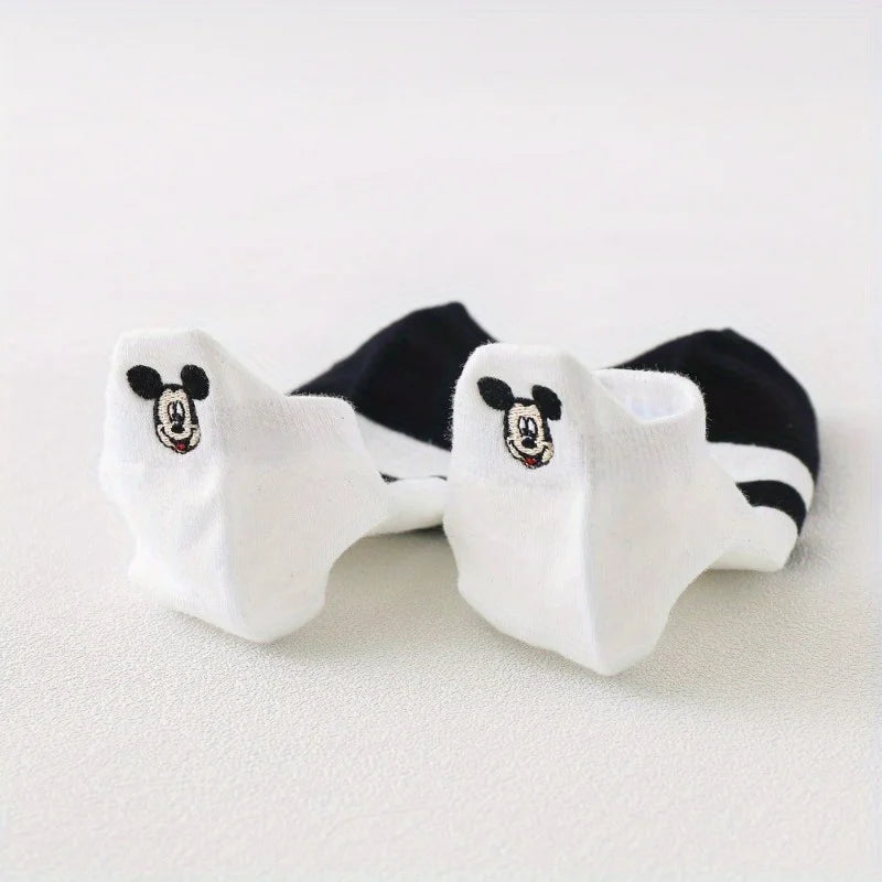Lot 5 Paires Chaussettes Mickey Mouse Enfant - Socquettes Coton Noir Blanc Cartoon Respirantes