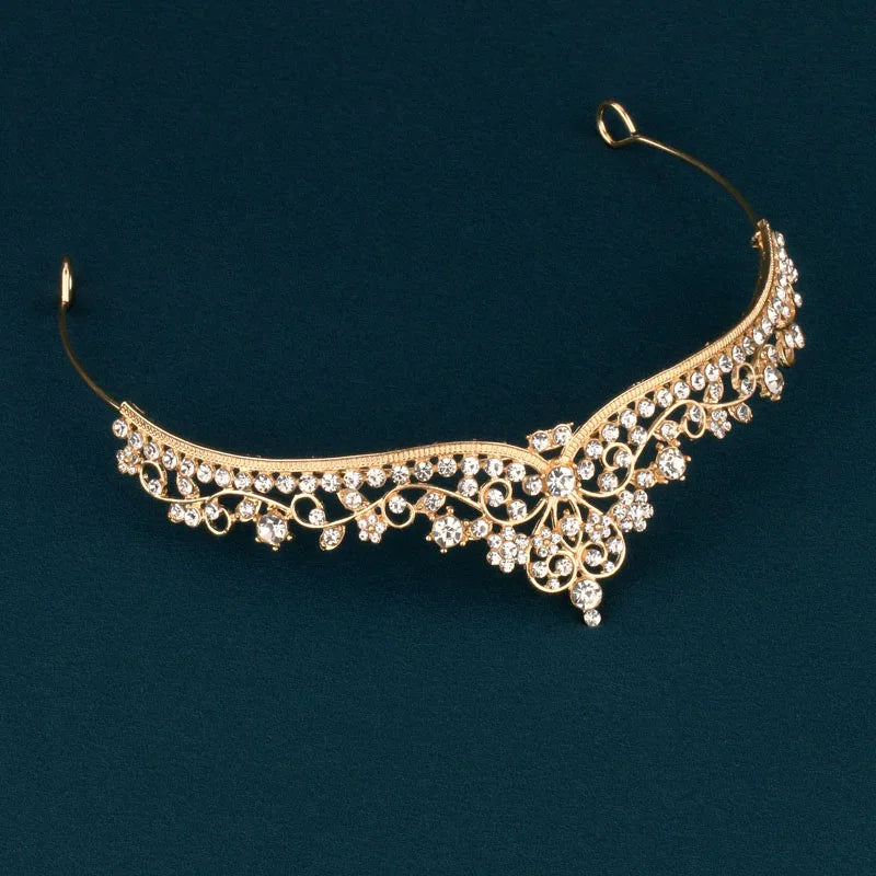 Couronne Tiara Princesse Fille Cristal Or - Accessoire Cheveux Danse Anniversaire