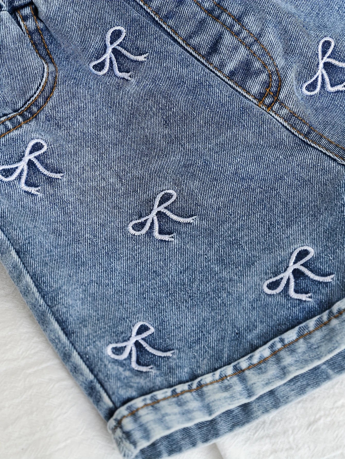 Short Fille 2 Pièces Été - Short Jean Broderie Nœud Casual Streetwear Fashion