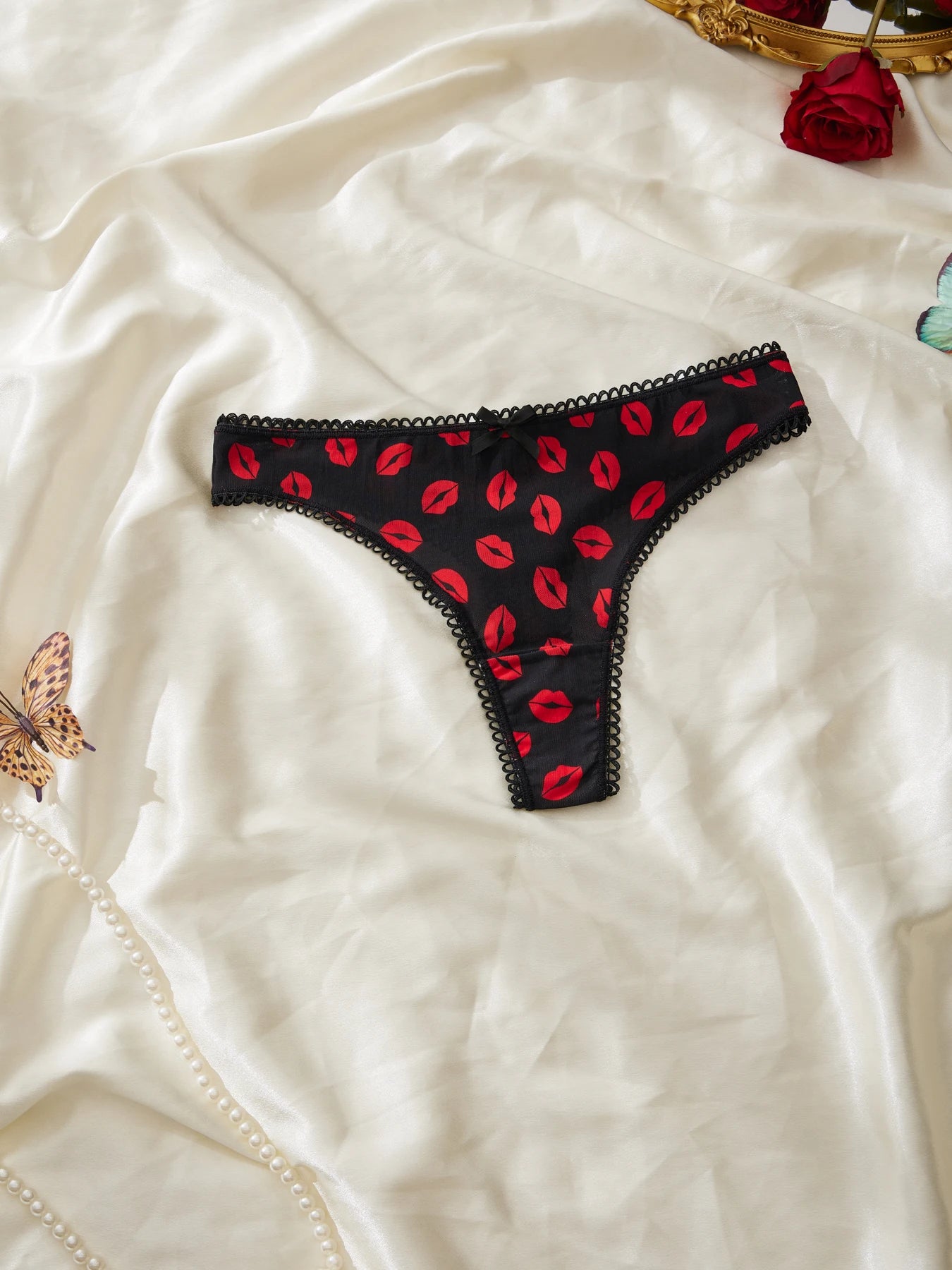 Culottes Femme FARDLY Lot 5 Saint-Valentin - Thongs Dentelle Rouge Sexy