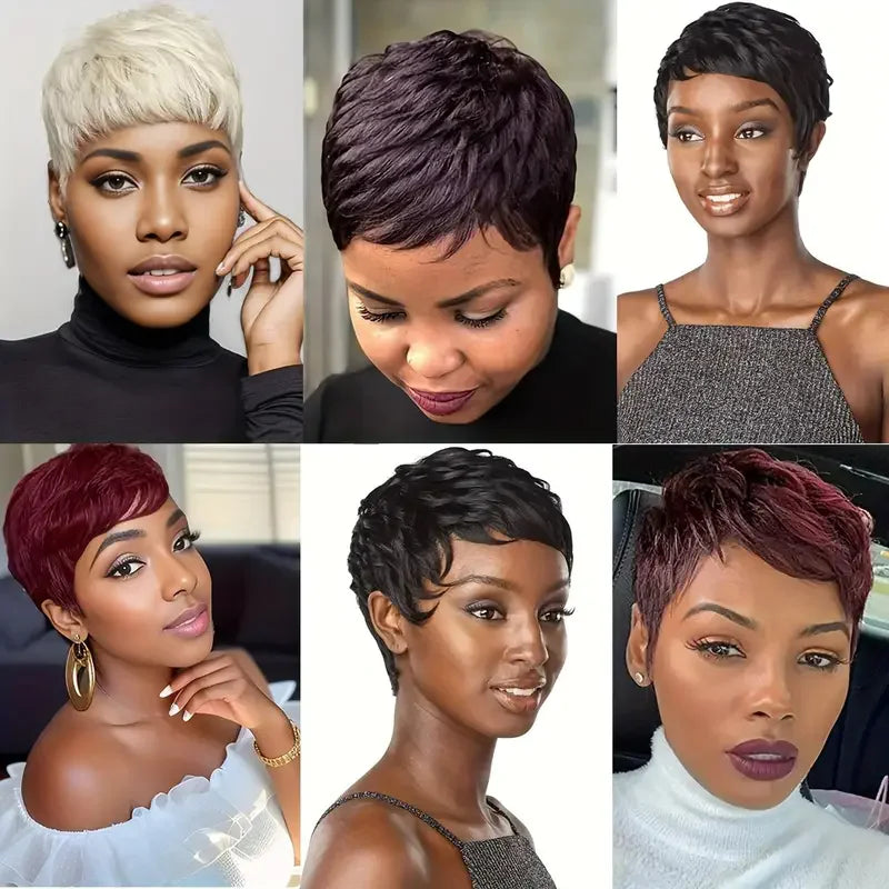 Perruque Bob Courte Pixie Bouclée - Cheveux Naturels Brésiliens avec Frange