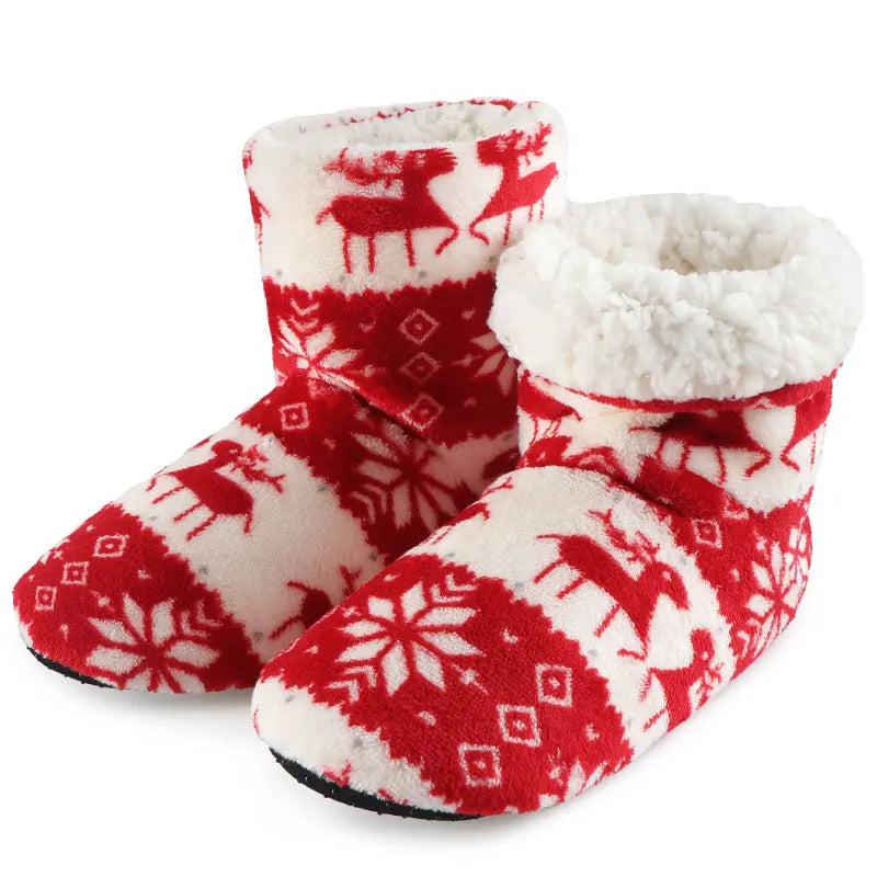 Chaussons Chaussettes Femme Hiver Noël Élan - Maison Chauds Coton Peluche Semelle Antidérapante Indoor