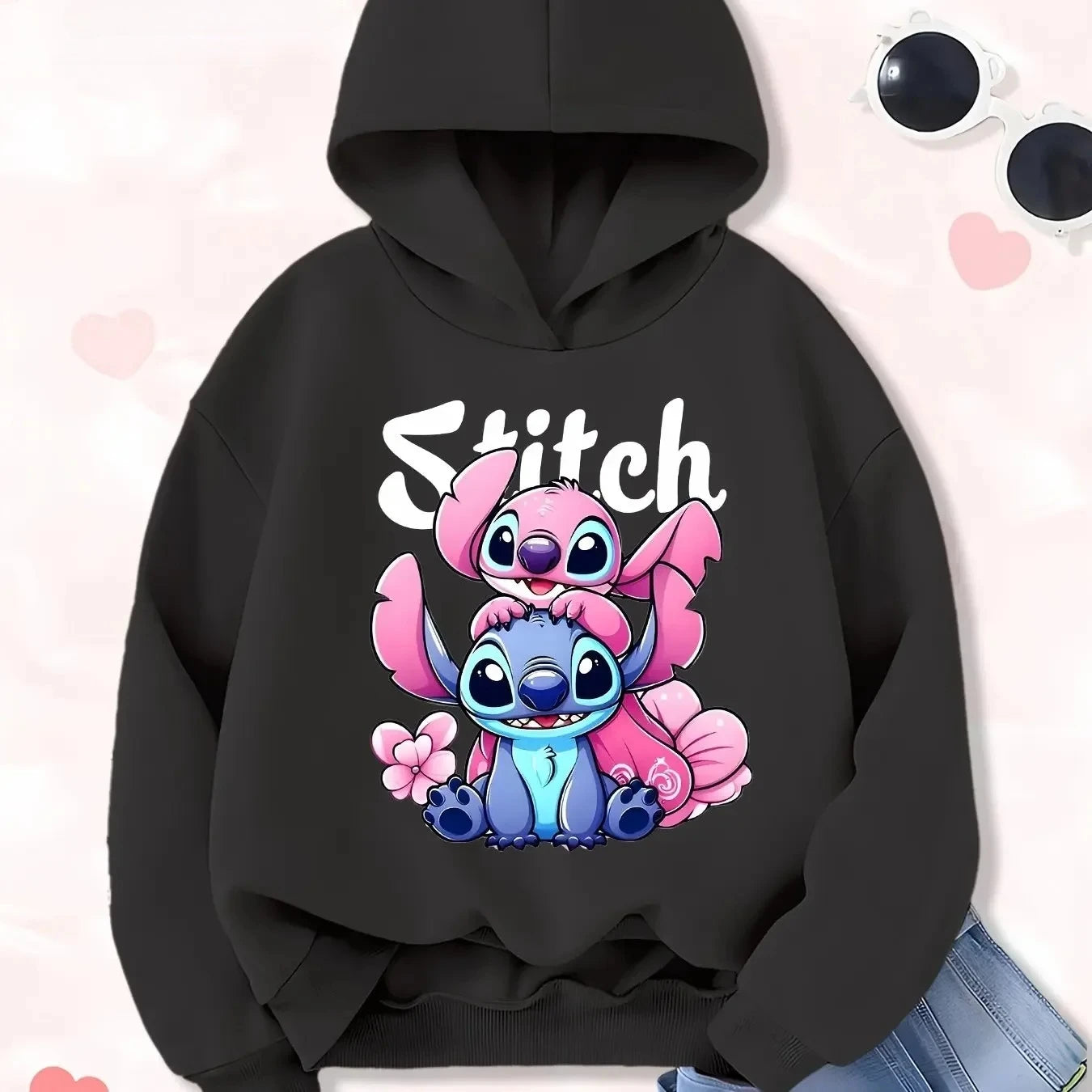 Sweatshirt Stitch et Lilo Enfant - Pull Imprimé Cœur Rouge Automne-Hiver