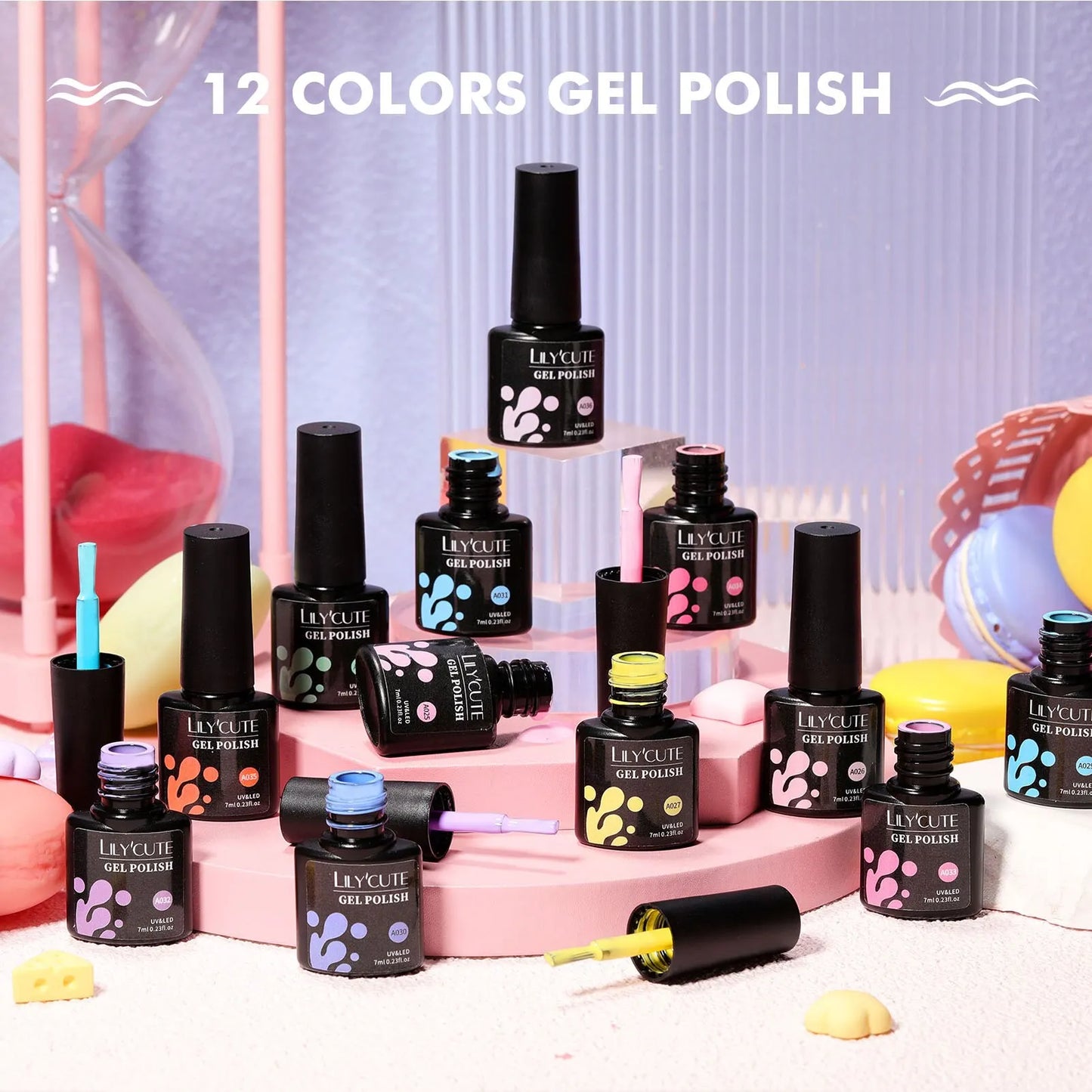 LILYCUTE Set 12pcs Vernis Gel Ongles 7ml Macaron - Gel Polish UV Semi-Permanent Soak Off Kit Manucure Couleurs Pastel
