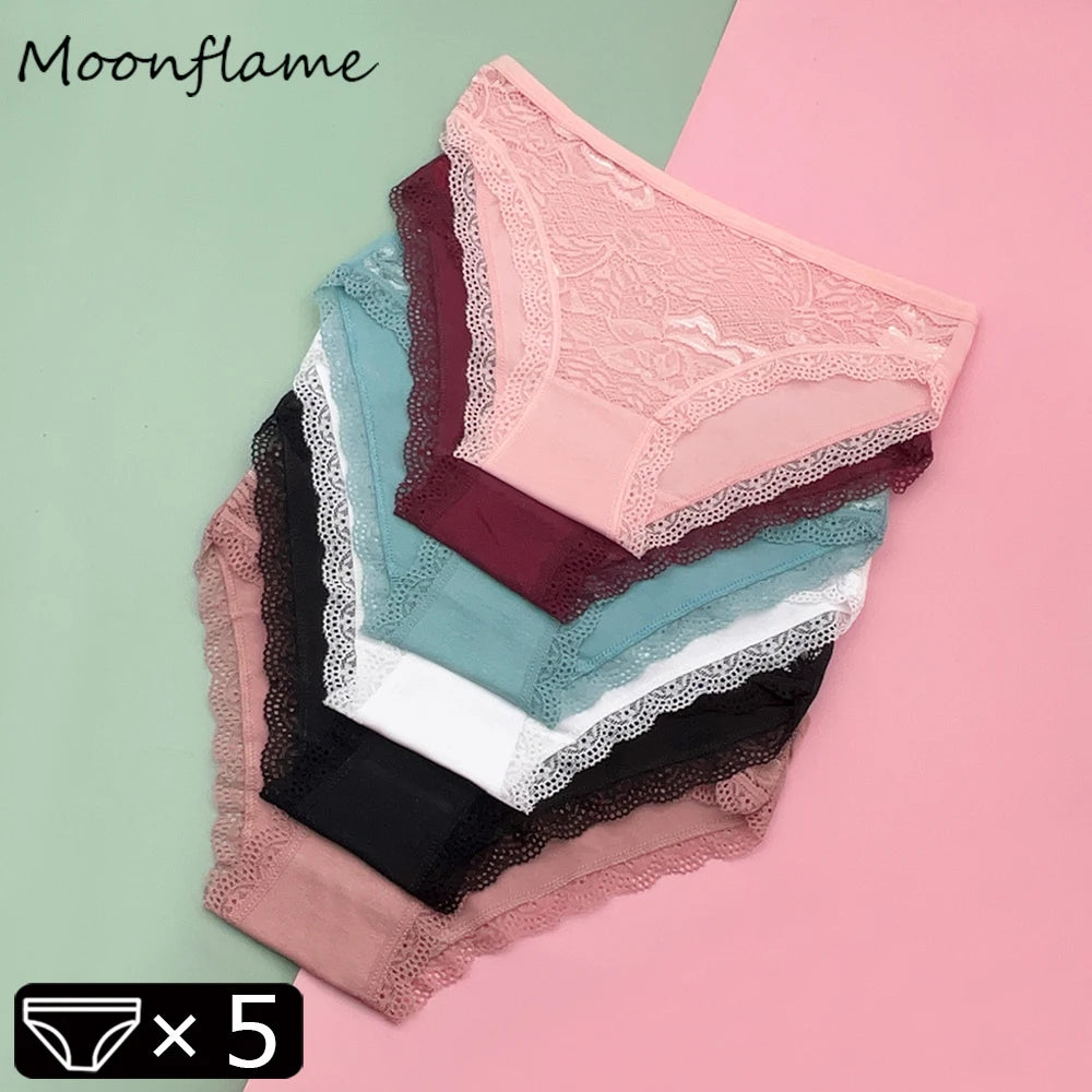 Lot de 5 Culottes Femme Dentelle & Coton - Shorty Sexy Couleurs Unies Confort Premium