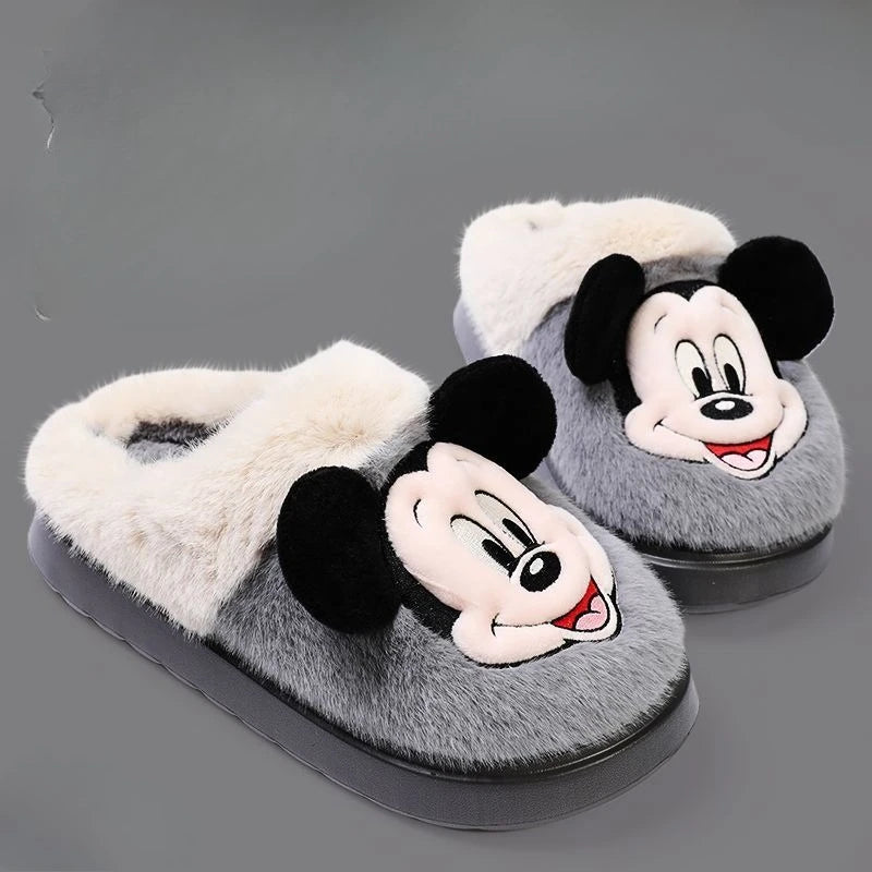 Chaussons Disney Mickey Minnie Coton - Automne Hiver Maison Couple Flanelle Chauds EVA Cartoon Cute