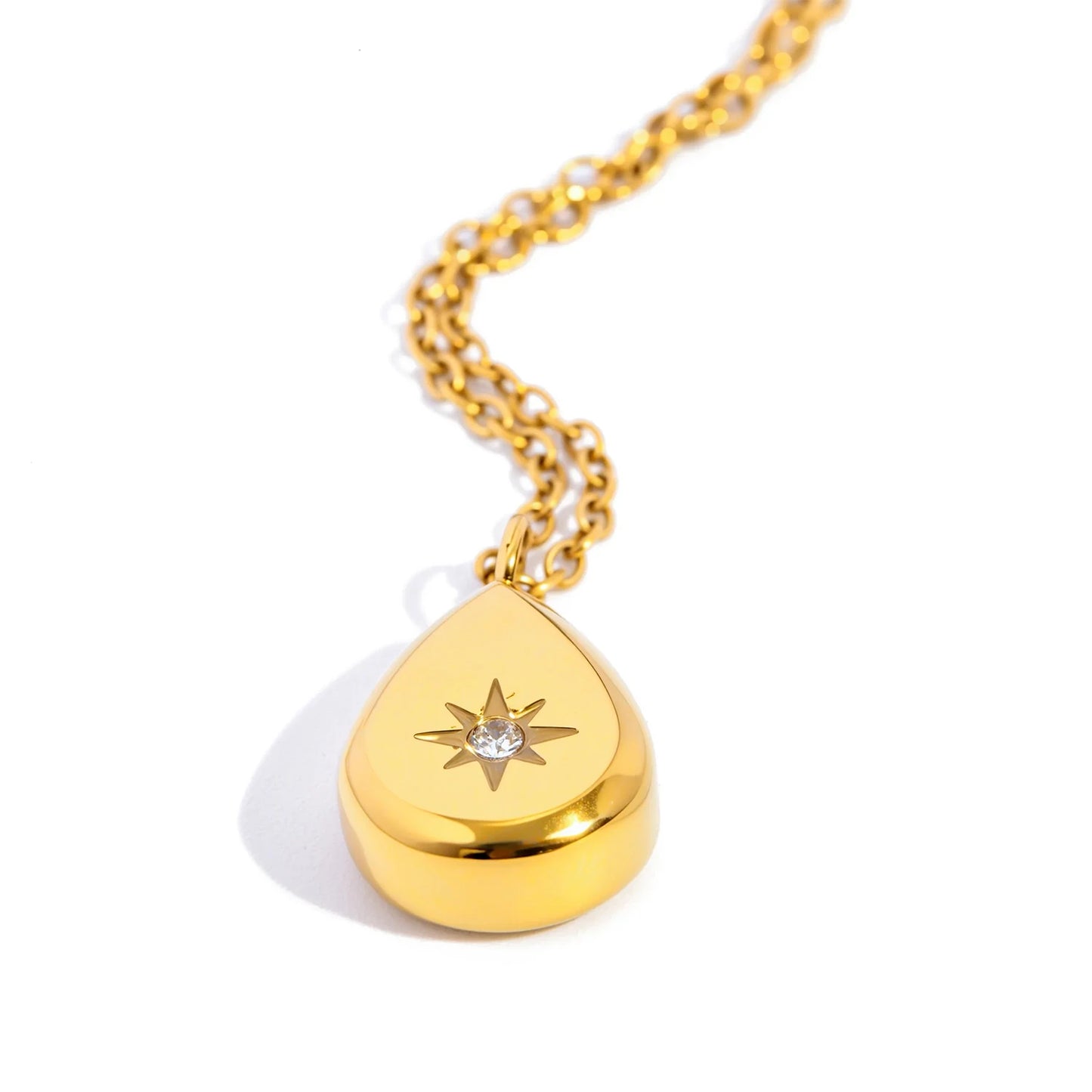 Collier Femme Pendentif Carré Briolette - Acier Inoxydable Or 18K Hypoallergénique