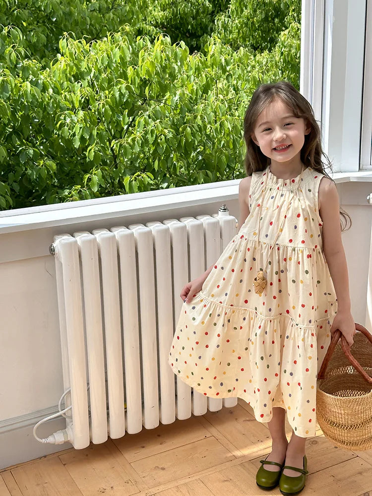 Robe fille été à pois - Style princesse sans manches