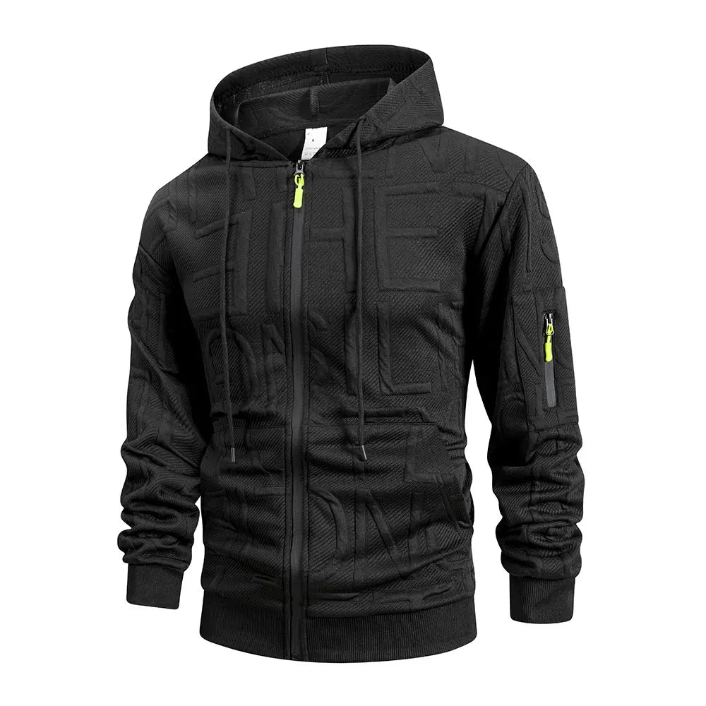 Veste Homme Jacquard Multi-Poches - Automne Sportwear Capuche Zip