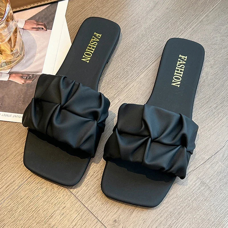 Tongs Femme Été Plissées Style Coréen - Sandales Plates Slip-On Grande Taille