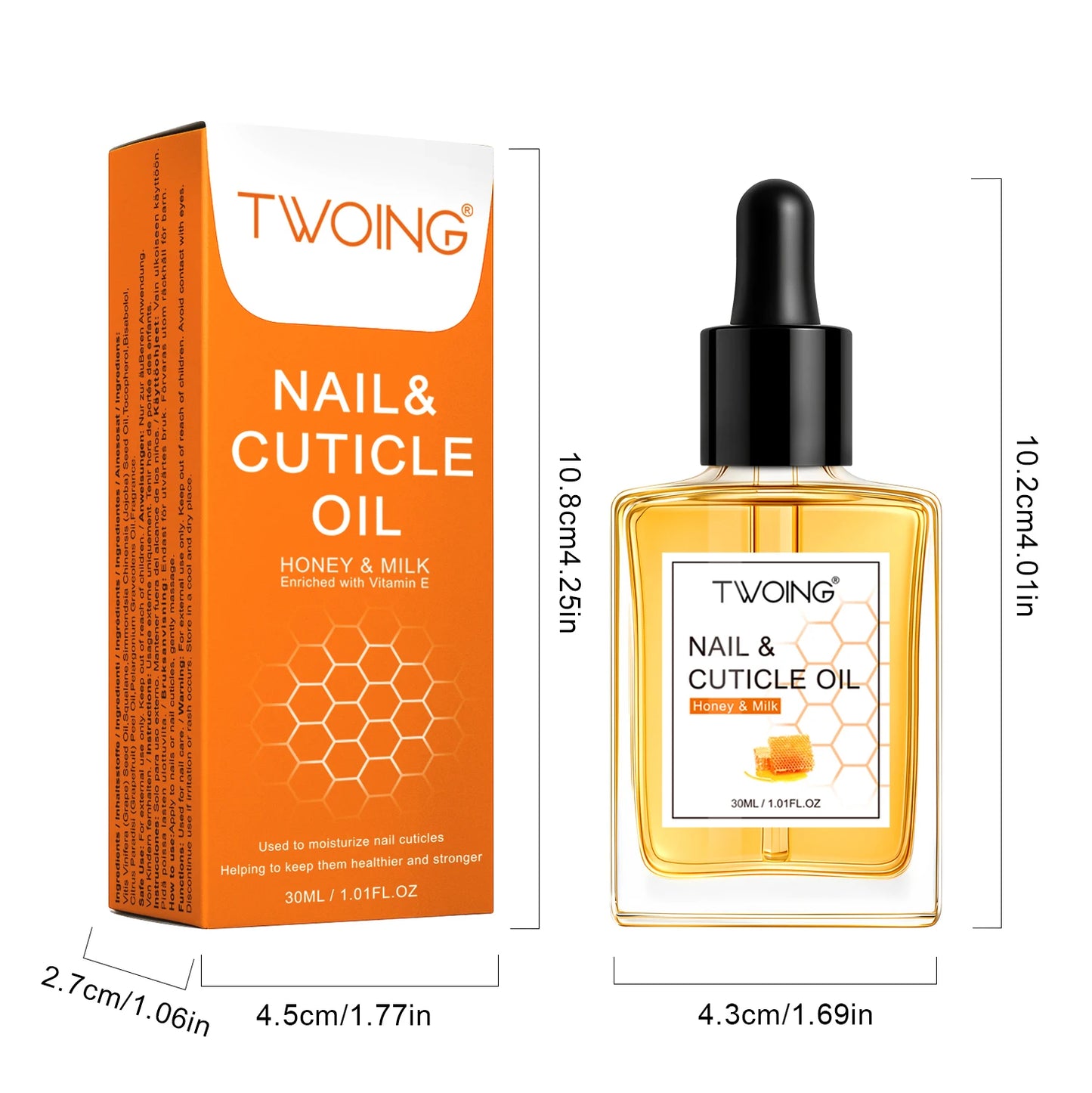Huile Cuticules TWOING Miel Lait 30ml -Hydratante Ongles Peau Sèche Nutrition Soin