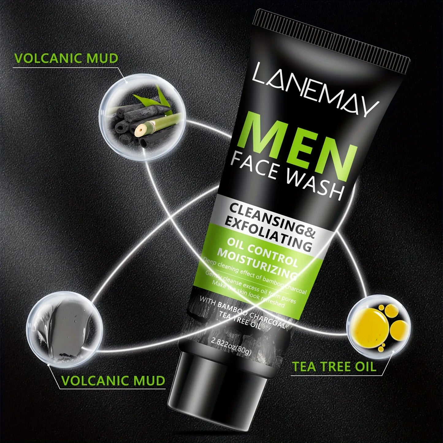 Nettoyant Visage Boue Volcanique Homme - Purifiant Anti-Sébum Exfoliant Hydratant