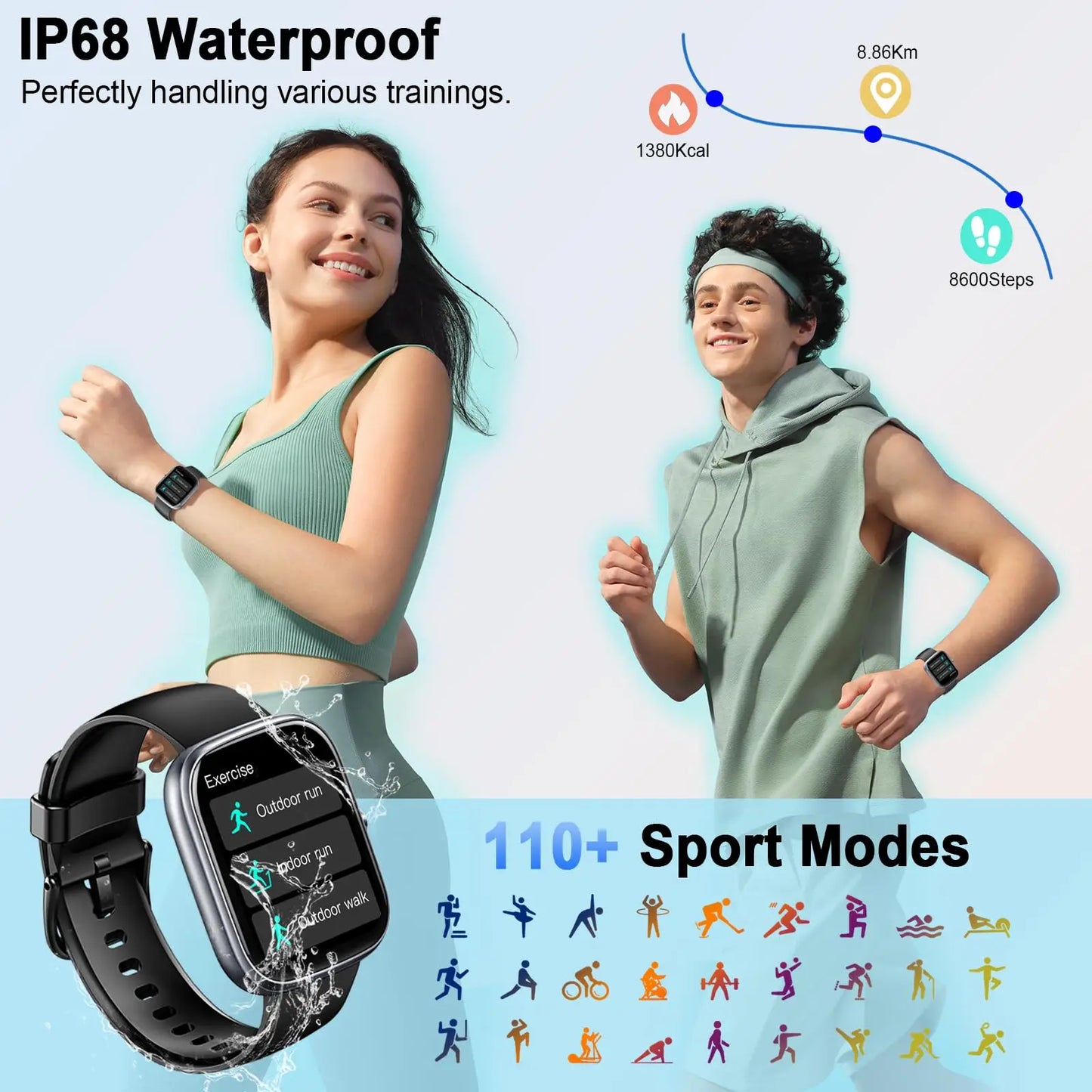 Montre Connectée 1.91" Appels Bluetooth - Smartwatch Étanche IP68 Fitness Tracker 110+ Sports
