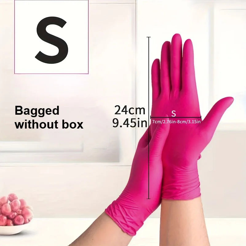 Gants Nitrile Jetables Roses Sans Poudre Sans Latex - Cuisine Ménage Beauté Soins Animaux Coloration Cheveux Travail
