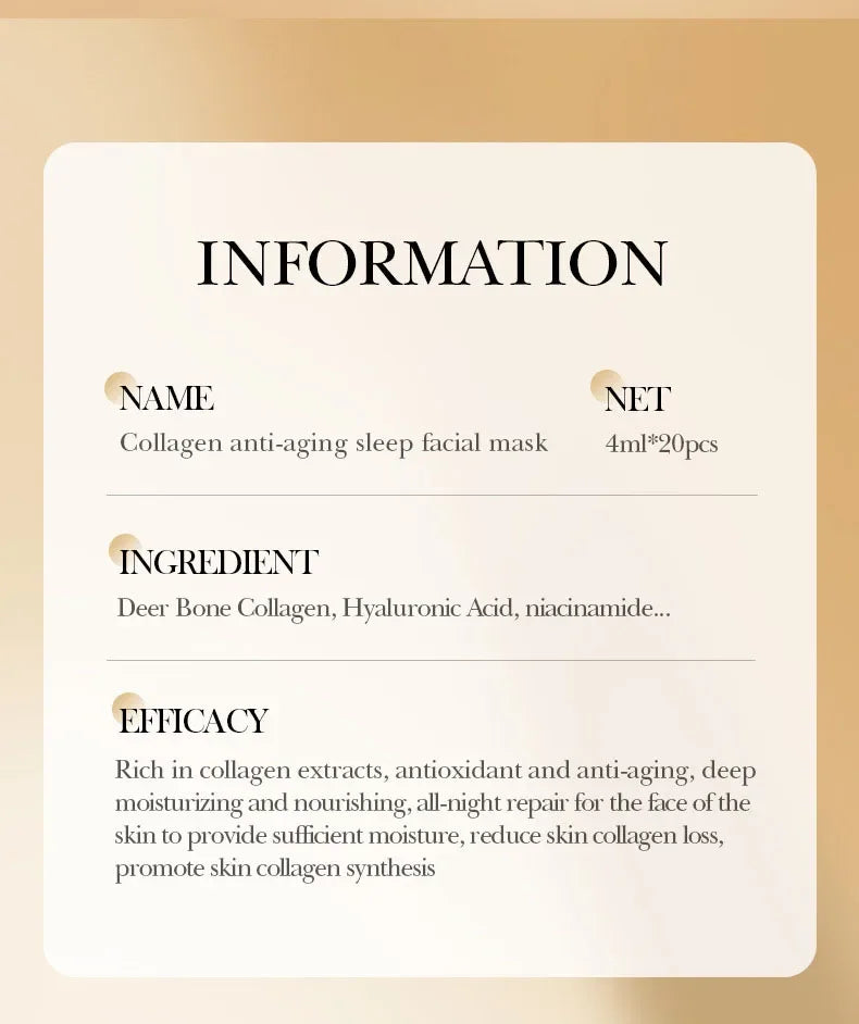 SADOER Masques Visage Nuit Collagène 30pcs - Hydratants Illuminateurs Raffermissants Soin Peau Sleeping Mask