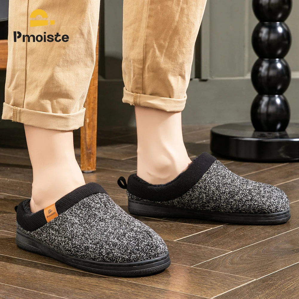 Chaussons Homme Mémoire de Forme - Semelle TPR Antidérapante, Doublure Peluche Chaud Confort
