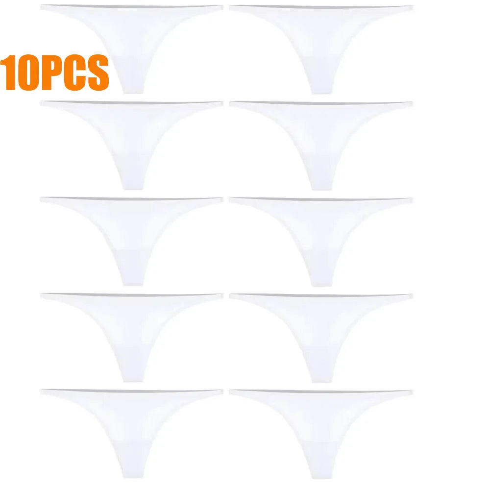 Culottes Femme 1-10pcs Soie Glacée Sans Couture - Bande Fine Thongs Satin String Tangas Bikini Douces Légères