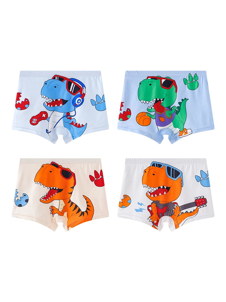 Lot 4 Boxers Garçon Ado Dinosaure - Sous-Vêtements Tricot Confortables Toutes Saisons 13-14 Ans