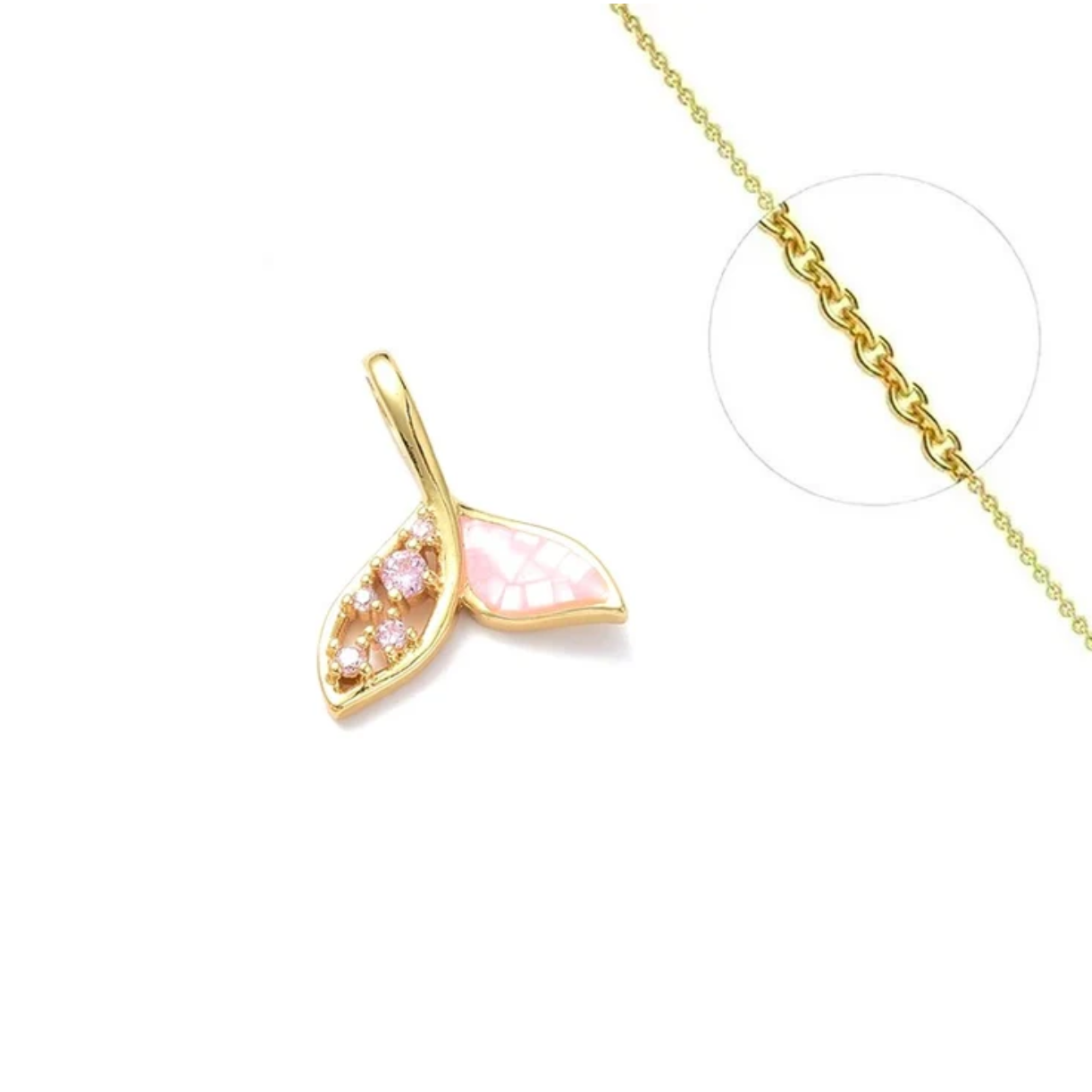 Collier sirene zirconiums et nacre de couleur rose plaqué or