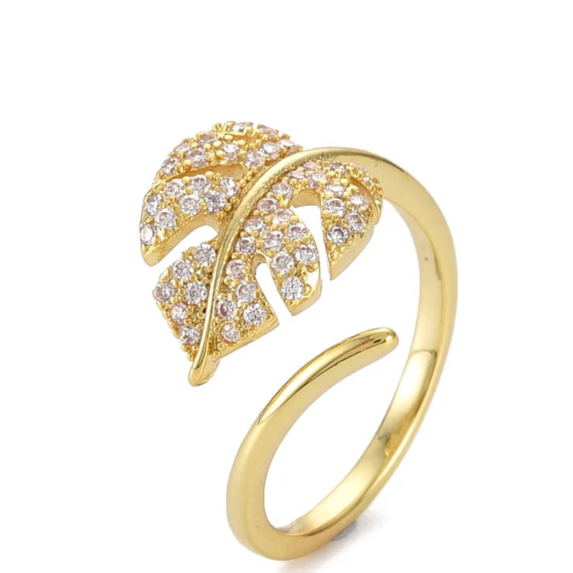 Bague Femme Réglable Feuille Monstera Diamant CZ