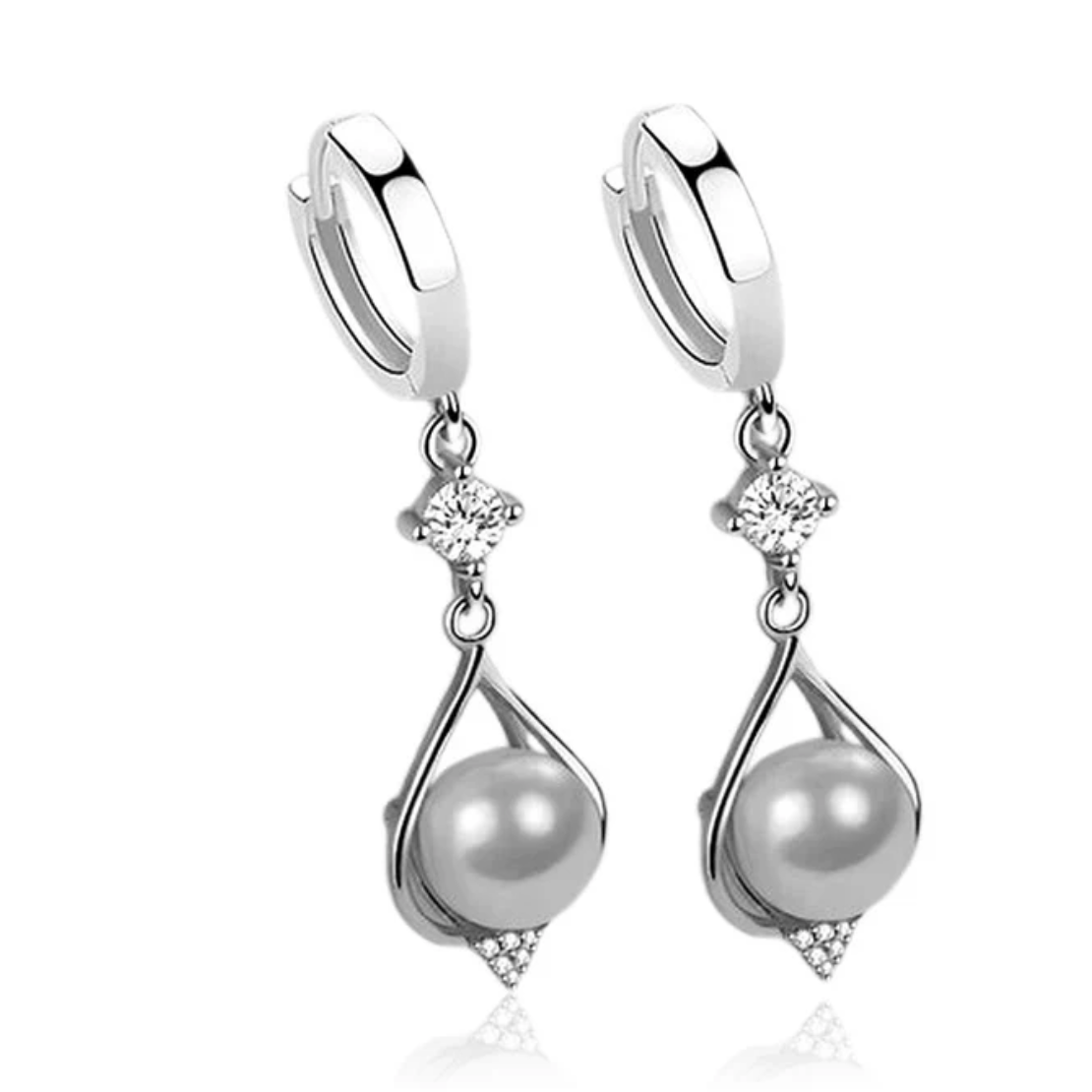Boucles d'Oreilles Argent 925 Ivy Perle & Zirconium – 40 × 12 mm