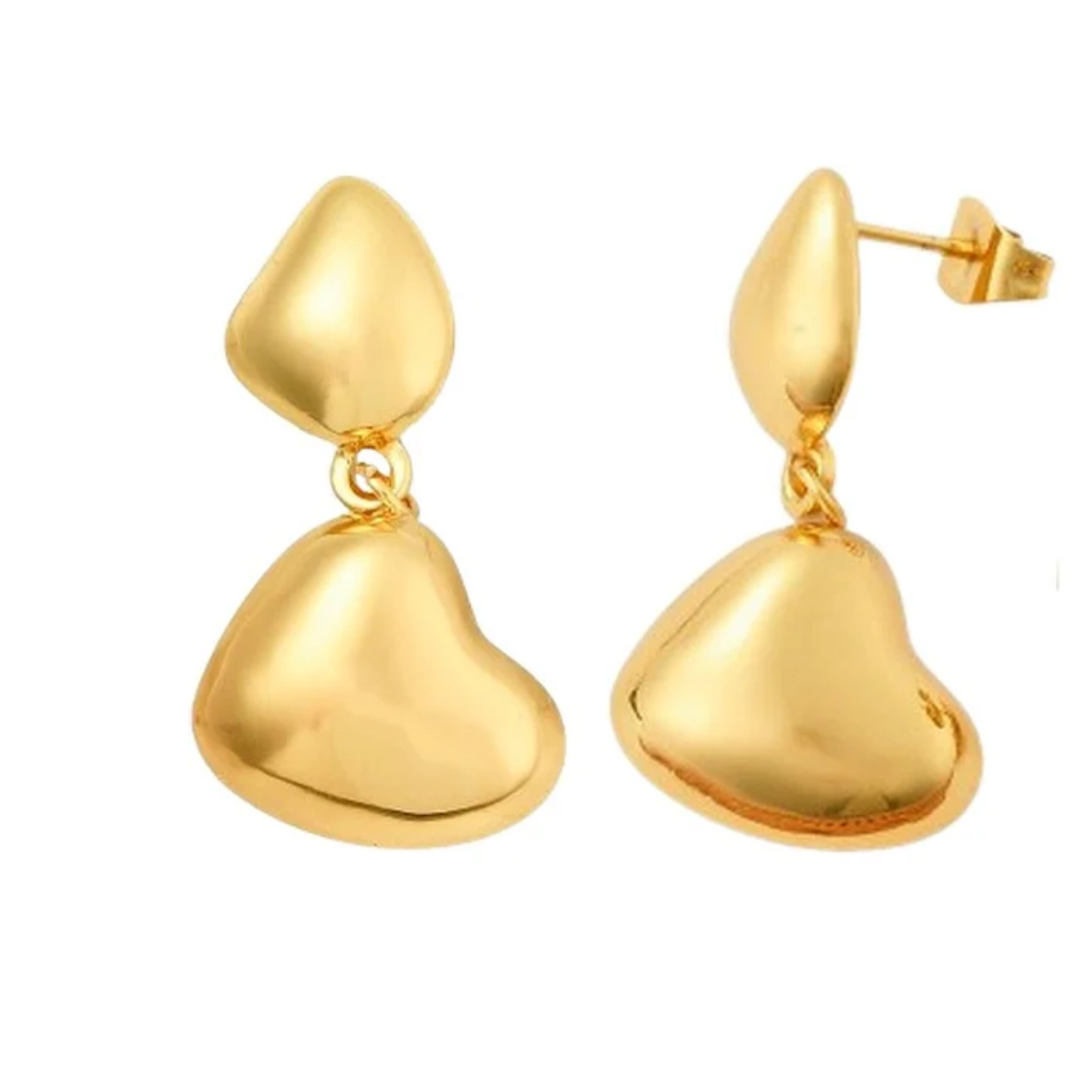 Boucles d'oreilles puces fleur 5 petales nacre blanc coeur dore
