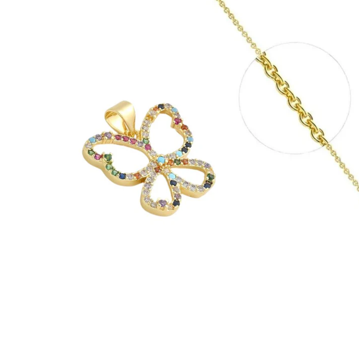 Collier Papillon Multicolores plaqué or