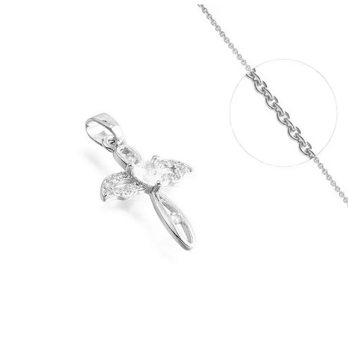 Collier croix ailes argent