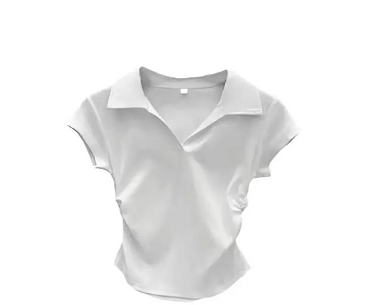 T-Shirt Femme Coton Crop Top Polo - Été Slim Sexy