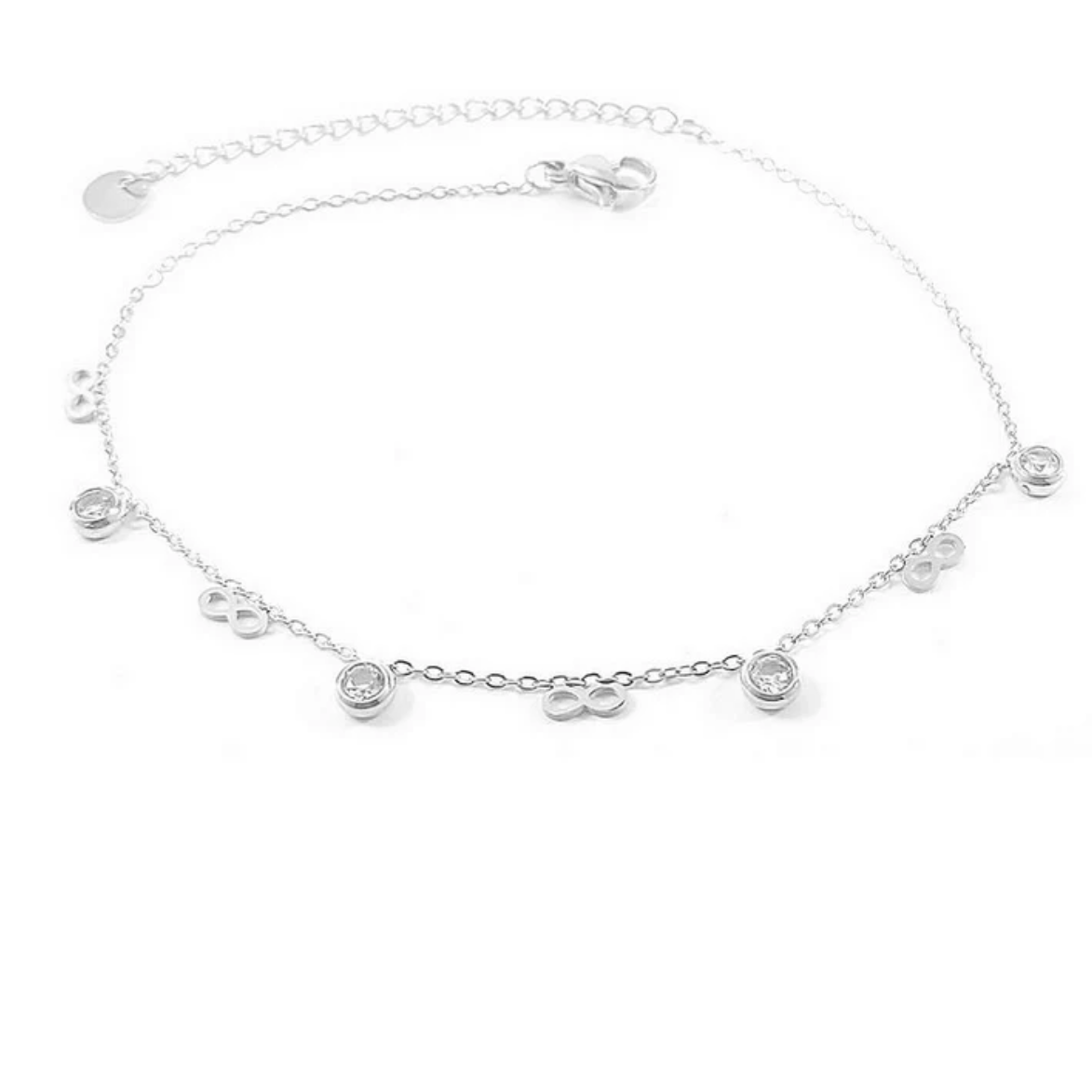 Chaine de Cheville acier inoxydable symboles infini et pierres