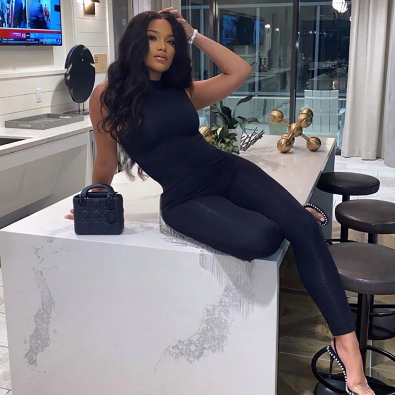 Combinaison Femme Slim Sans Manches - Jumpsuit Sport Fitness Casual Été