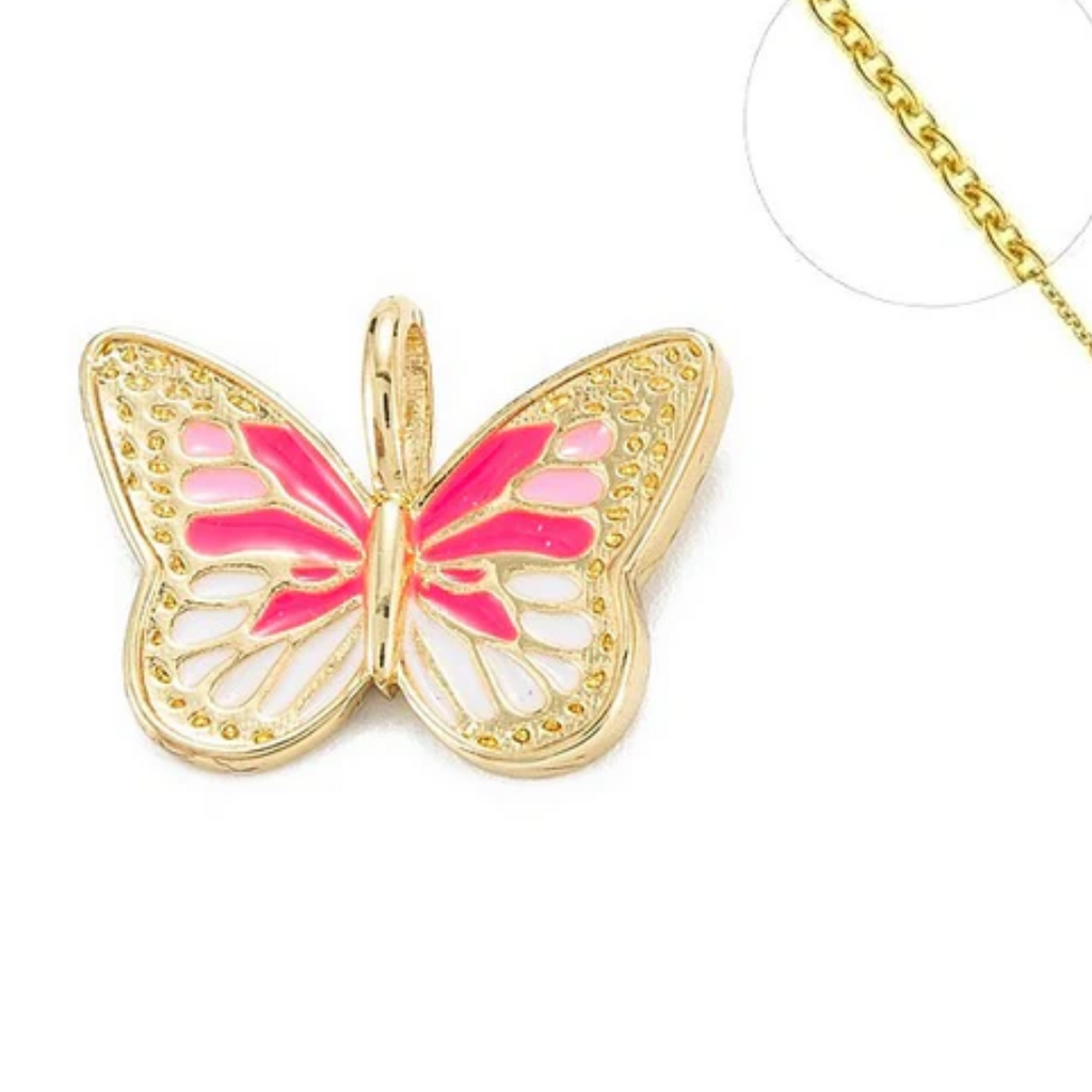 Collier Papillon Rose plaqué or
