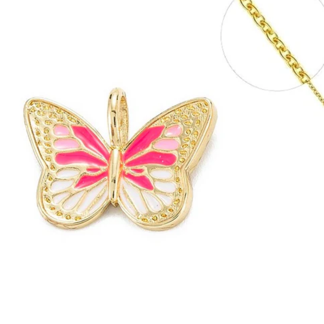Collier Papillon Rose plaqué or