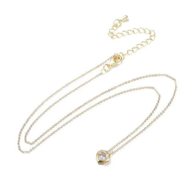 Collier coeur zirconium blanc plaqué or
