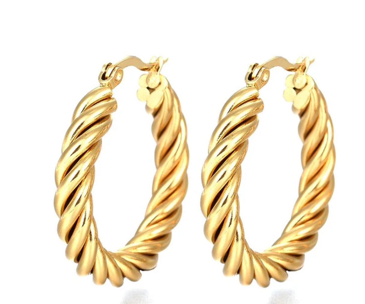 Boucles d'Oreilles Créoles Torsadées 30mm – Acier Inoxydable Doré