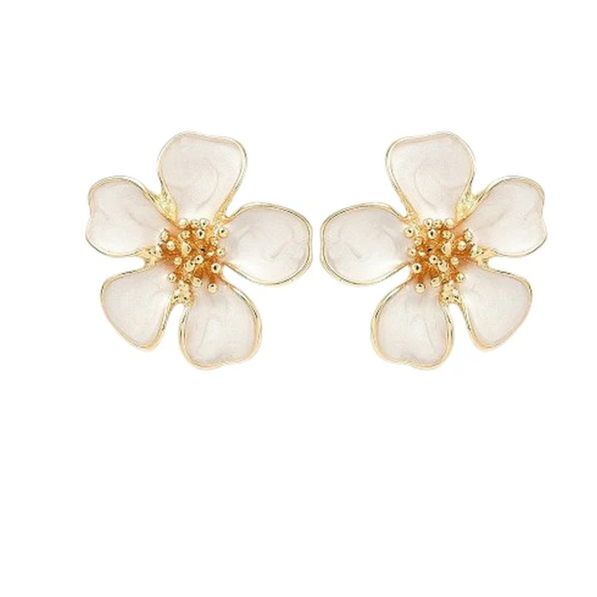 Boucles d'oreilles fleur nacre blanc plaqué or