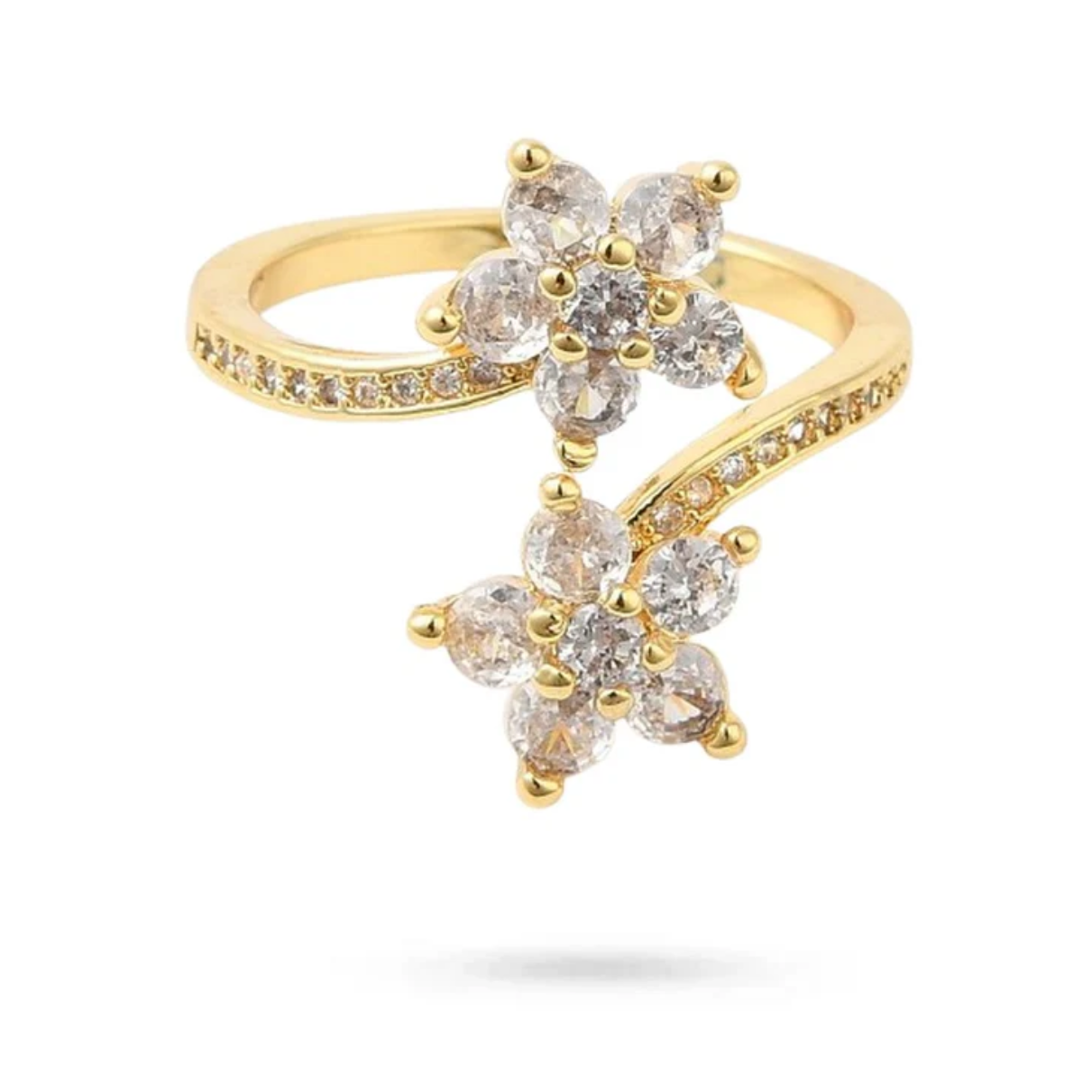 Bague Réglable Double Fleurs plaqué or