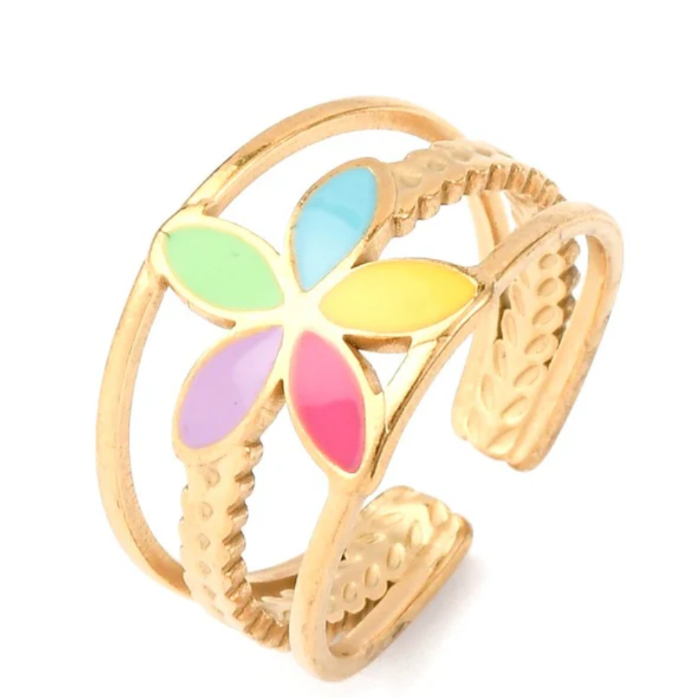 Bague Acier Inoxydable Floral Réglable