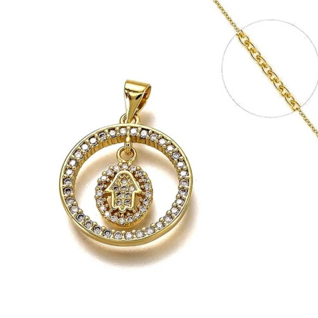 Collier cercle main de Fatma zirconiums plaqué or