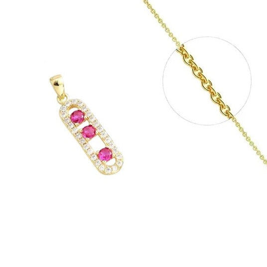 Collier capsule 3 zirconiums bleu /vert ou rose plaqué or