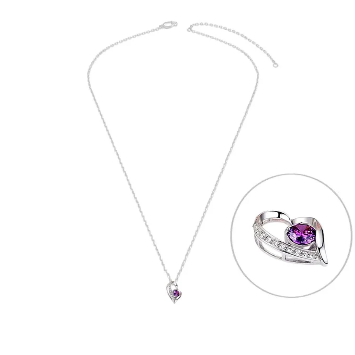 Collier Argent 925 Cœur Zirconiums Oxyde Mauve